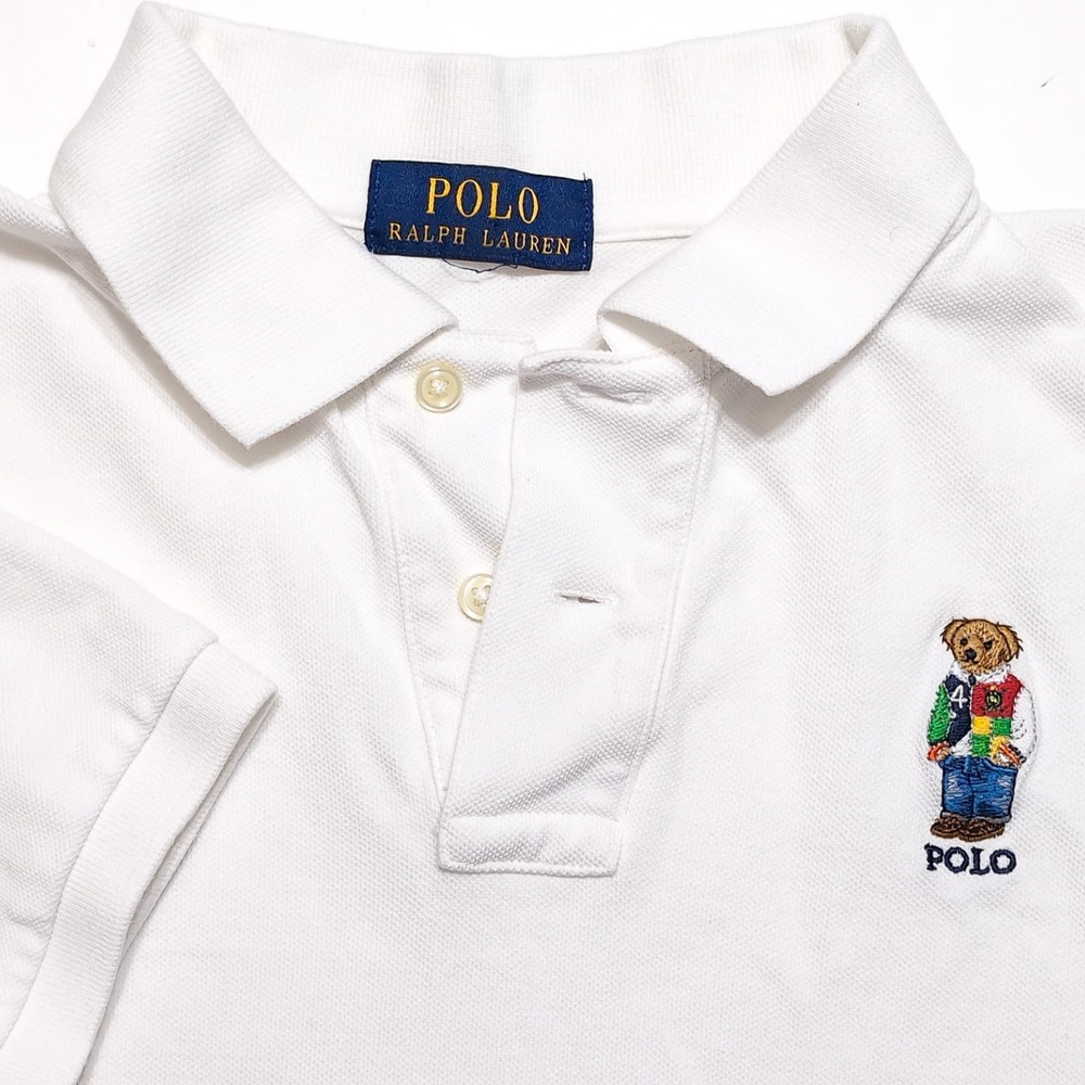 POLO RALPH LAUREN Polo Shirt Youth M White Excellent Polo Bear